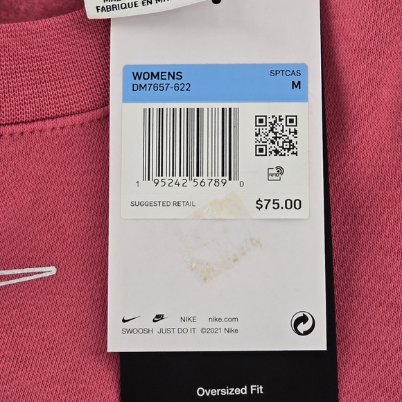 Nike Cropped Pink Swoosh graphic in front Sweatsirt Size M NWT - Picture 9 of 12